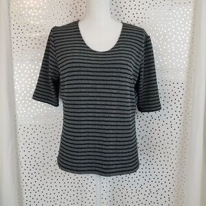 Vintage AGB | Black & Silver Striped Top | Medium